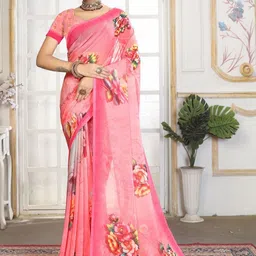 ZAMUNA Floral Pure Georgette Leheriya Saree-picture-11