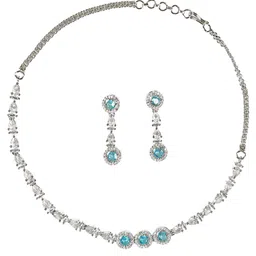 Gemron Jewel Rhodium-Plated Cubic Zirconia & American Diamond Studded Jewellery Set image 5