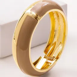 Rubans 22K Gold-Plated Dual-Tone Nude Beige Enamel Bold Statement Bangle Bracelet image 4