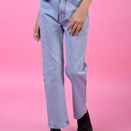 Crimsoune Club Girls Straight Fit Mid-Rise Heavy Fade Stretchable Jeans-image-70