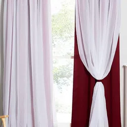 BFAM Maroon & White 2 Pieces Black Out Thermal Insulated Long Door Curtains image 3