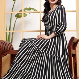 Krunal Raiyani Women Striped V-Neck Fit & Flare Maxi Dress-image-19