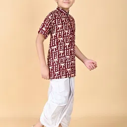 AHLAN APPARELS Boys Maroon Pure Cotton Kurta Sets image 4