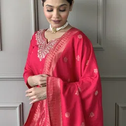 ATOXIC Women Red Chanderi Silk Kurta Sets image 4