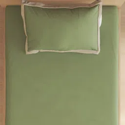 Home Centre Green 200 TC Single Bedsheet with 1 Pillow Covers image 2