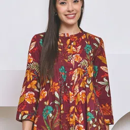 Feel Clath Floral Print Mandarin Collar Organic Cotton Top-picture-34