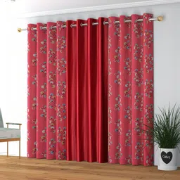 GEET CREATIONS Maroon & Blue Set of 3 Floral Room Darkening Door Curtain-picture-31