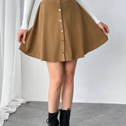 Outzidr High Waist Front Button Above-Knee Skirt image 3