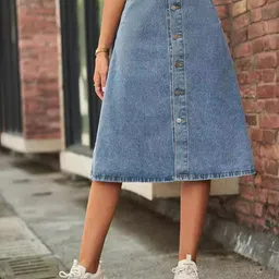 StyleCast Denim A-Line Midi Skirt image 3