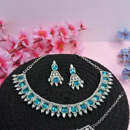 VATSALYA creation Alloy Gold- plated Blue Jewellery Set-image-27