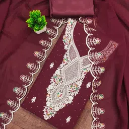 KALINI Women Maroon Embroidered Geometric Dress Material-picture-27