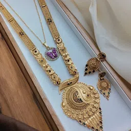 OM KRISHIV COLLECTION Gold-Plated Stone Studded Jewellery Set-picture-25