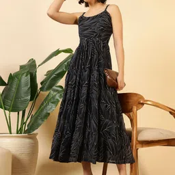 LIPS CROWN Floral Printed Georgette Fit & Flare Midi Dress image 4