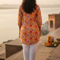 THE FAB FACTORY Floral Print Mandarin Collar Cotton Top image 2