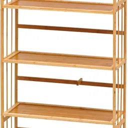 livzing 6 Layer Bamboo Wood Bookshelf - Showcase Organizer for Living Room Solid Wood Open Book Shelf image 5