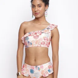 La Intimo One-Shoulder Frill Tankini Upper Swim Tops-image-29