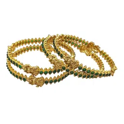 GRIIHAM Set Of 4 Gold Plated Artificial Stones Studded Temple Laxmi Design Bangles image 2