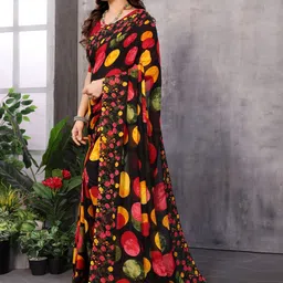 KALINI Red Poly Georgette Printed Sarees image 3