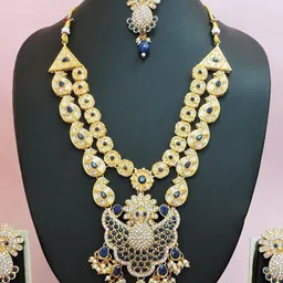 VATSALYA creation Alloy Gold- plated Blue Jewellery Set image 3