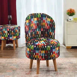 NACIA Black & Green Printed Wooden & Velvet Chair Pouffes Stool Ottomans-picture-19