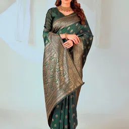 Moda Rapido Woven Design Zari Banarasi Saree With Unstitched Blouse Piece image 3
