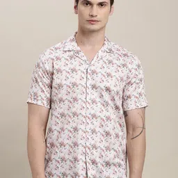 Turtle Floral Printed Cuban Collar Relaxed Cotton Tencel Shirt-image-33