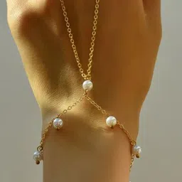 MUNMUN'S Gold Plated Pearls Beaded Haathphool Ring Bracelet image 2