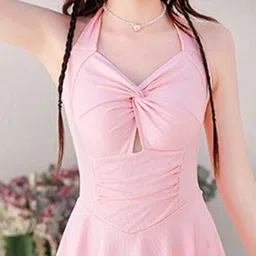 LULU & SKY A-Line Halter Neck Ruched Tie-Up Swimming Dress image 5