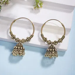 NVR Women German Silver Gold Plated Dome Shaped Oxidised Jhumka Earrings-picture-39