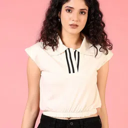 V-Mart Women Solid Shirt Collar Crop Cotton Top-picture-20