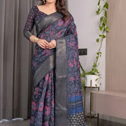 ALMAARI FASHION Floral Printed Pure Cotton Jamdani Saree-picture-28