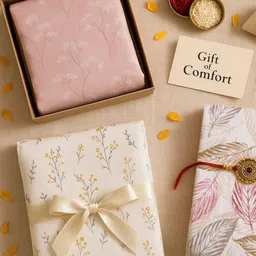 Jaipur Weaves Grey & Pink Floral Pure Cotton Queen Bedsheet With 2 Pillow Covers image 3