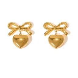 Celestique Stainless Steel Heart Shaped Drop Earrings-image-10