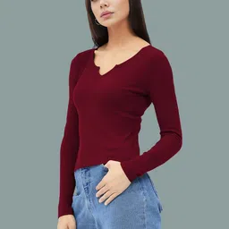 Maheshvi Women Ribbed V-Neck Long Sleeves Top image 5