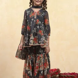 Biba Girls Floral Printed Regular Kurta With Sharara & Dupatta-picture-19
