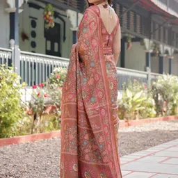 ALMAARI FASHION Floral Printed Pure Cotton Kanjeevaram Saree & Unstitched Blouse image 2