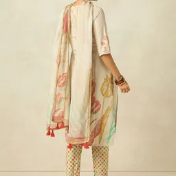 KALINI Women Floral Printed Regular Thread Work Kurta with Trousers & With Dupatta image 3