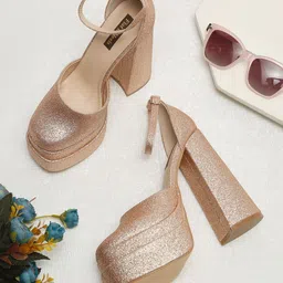 Flat n Heels Women Round Toe Western - Embellished Block Sandals image 1