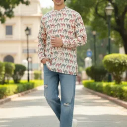 Anouk Rustic Ethnic Motifs Printed Band Collar Straight Kurta image 3