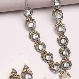 KARATCART Gold-Plated Polki Kundan Studded & Beaded Peacock Design Jewellery Set-picture-13