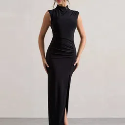 TRAQUILA Gathered or Pleated Bodycon Maxi Dress-image-25