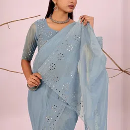 Moda Rapido Mirror Work Organza Saree image 5