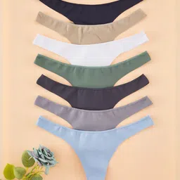 Trendyol Pack Of 7 Women Low Rise Seamless Thong Briefs-image-84