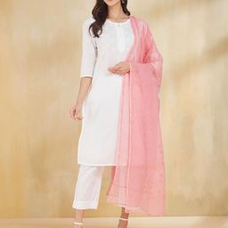Fabindia Floral Embroidered Cotton Silk Dupatta With Chikankari-picture-23