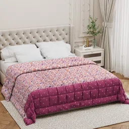 Salona Bichona Purple & Blue Floral AC Room 150 GSM Double Bed Comforter-picture-37