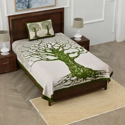 ABHACLOTHO Green 144 TC Single Bedsheet with 1 Pillow Covers-image-2