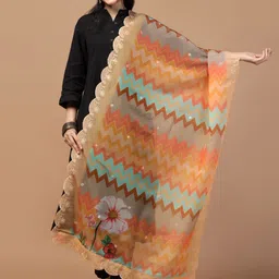 Kaizen TEXO FAB Geometric Printed Sequinned Organza Dupatta-picture-40