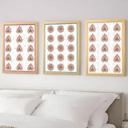 Art Street Purple & Pink 3 Pieces Indian Lotus Floral Motif Painting Wall Art-picture-28