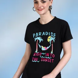 Moda Rapido Women Printed Bio Finish Raw Edge T-shirt-image-99