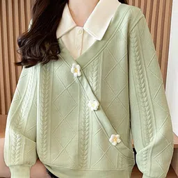 StyleCast Women Self Design Shirt Collar Sweatshirt-picture-29